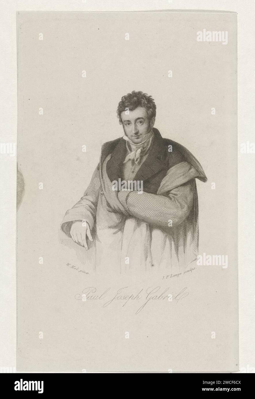 Ritratto di Paul Joseph Gabriel, Johannes Philippus Lange, dopo Woutherus mol, 1820 - 1849 stampa Ritratto davanti al pittore e scultore Paulus Joseph Gabriël, mette la mano sinistra nella tasca interna. incisione su carta e acciaio Foto Stock