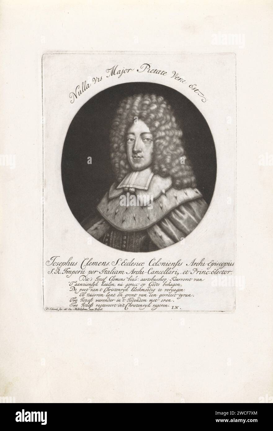 Ritratto di Jozef Klemens, Elettore e Arcivescovo van Keulen, Pieter Schenk (i), 1690 - 1713 stampa Amsterdam carta incisione parrucca Foto Stock