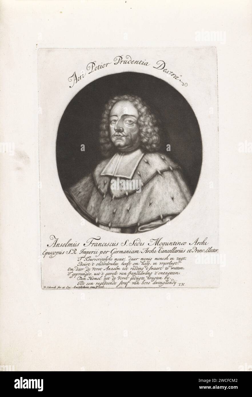 Ritratto di Anselm Franz von Ingelheim, Arcivescovo van Mainz, Pieter Schenk (i), 1690 - 1713 stampa Amsterdam paper Engraving Foto Stock