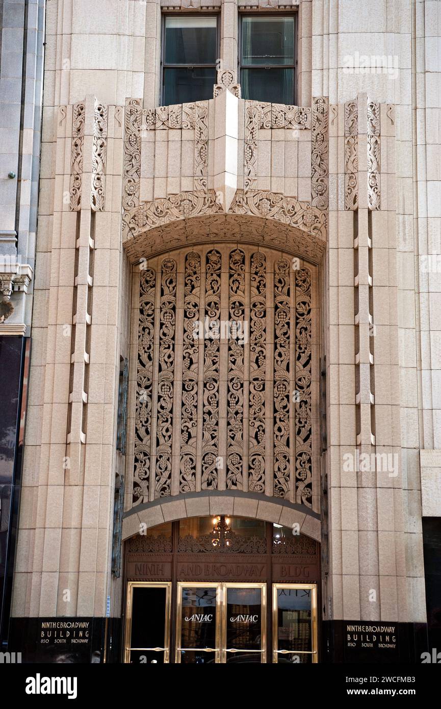 L'Art Deco Ninth e Broadway Building nel centro di Los Angeles, CALIFORNIA, USA Foto Stock