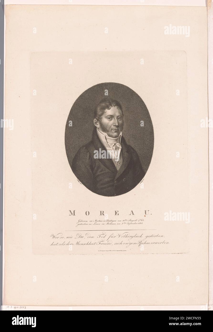 PortraT van Jean Victor Moreau, Friedrich Wilhelm Bollinger, dopo Heinrich Anton Dähling, 1813 - 1825 stampa Berlin paper Historical Persons Foto Stock