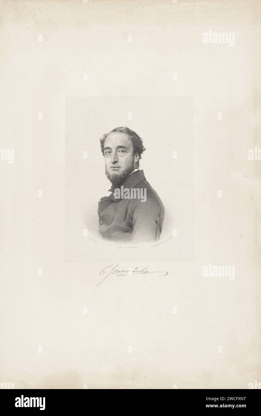 Ritratto di Christiaan Immerzeel, Adrianus Johannes Ehnle, 1847 - 1883 stampa la persona ritratta è usata a sinistra e guarda a destra. Sotto il ritratto c'è la firma. Stampante: L'Harwlisher: Carta Haarletm. persone storiche (+ (ritratto completo) del busto) Foto Stock