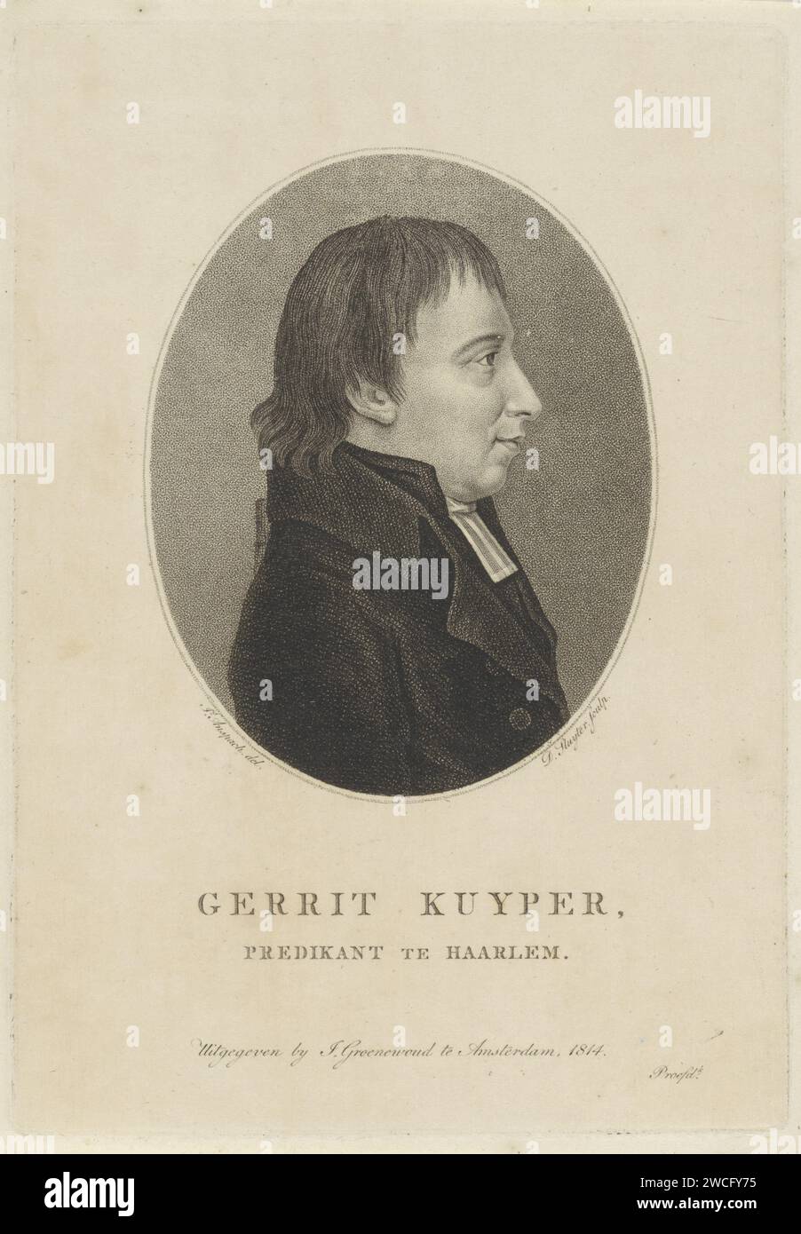 Ritratto del pastore Gerrit Kuyper, Dirk Sluyter, dopo Johan Anspach, stampatore del 1814: Amsterdamafter disegno di: Rotterdam editore: Amsterdam paper etching Foto Stock