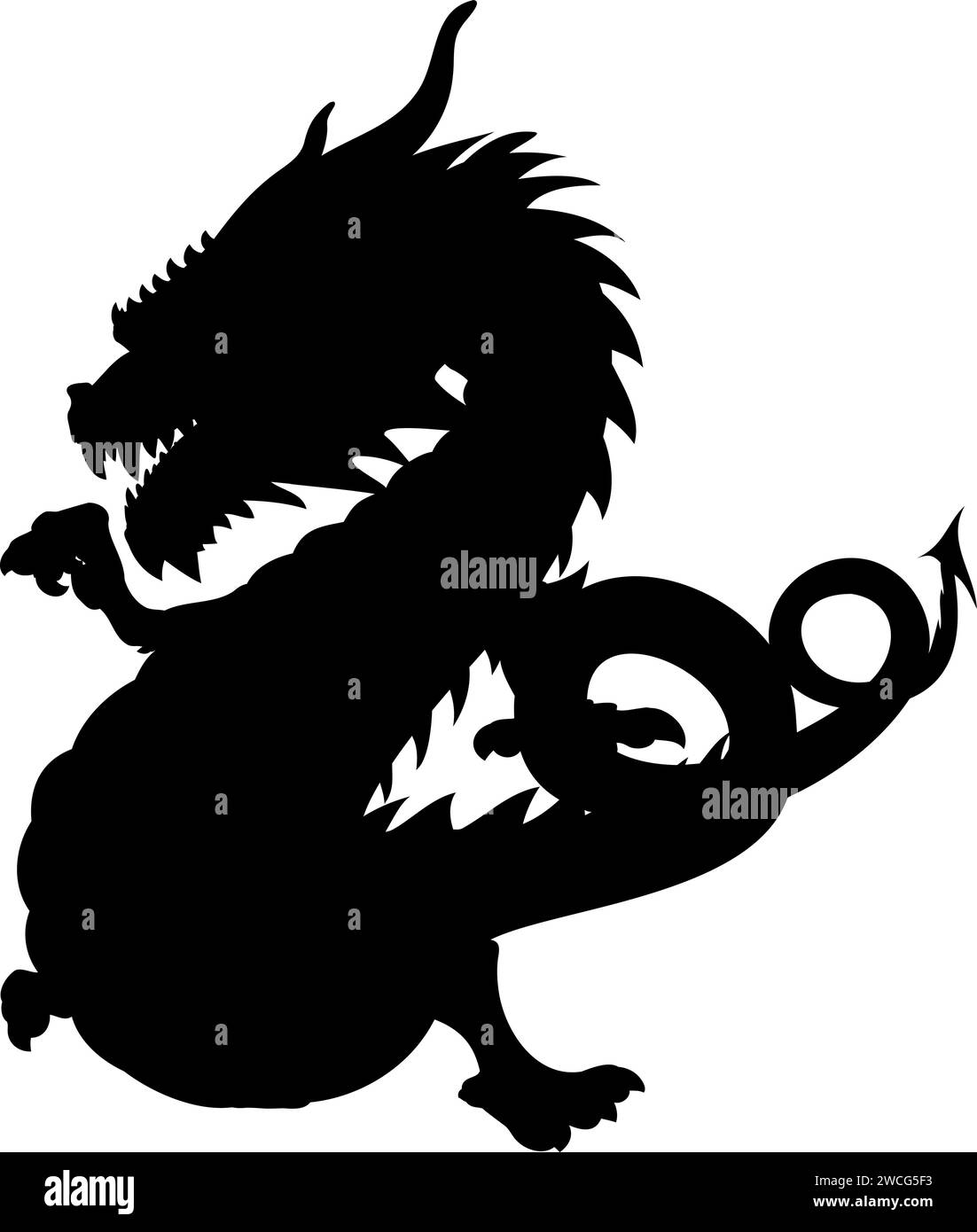 Forma di drago danzante senza ali. Illustrazione vettoriale di un drago di legno verde danzante asiatico che punta con il dito destro della zampa. Drago cinese Illustrazione Vettoriale