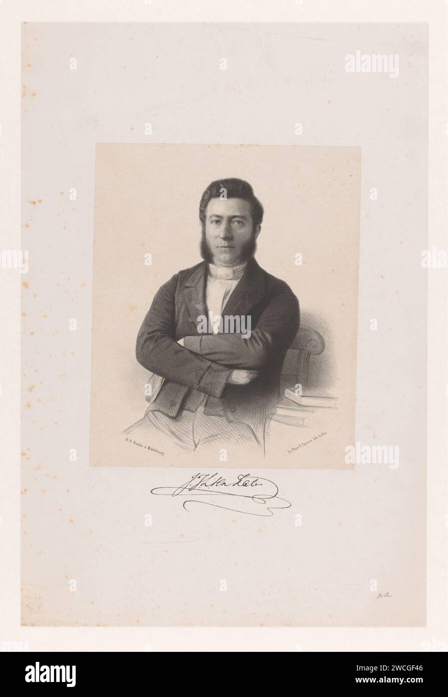 Ritratto di Jan Jacob Lodewijk Ten Kate, Anonimo, Elias Spanier, dopo Hendrik Hermanus Roelse, 1841 - 1863 stampa sotto il ritratto la firma della persona ritratta. Il giornale dell'Aia. persone storiche Foto Stock