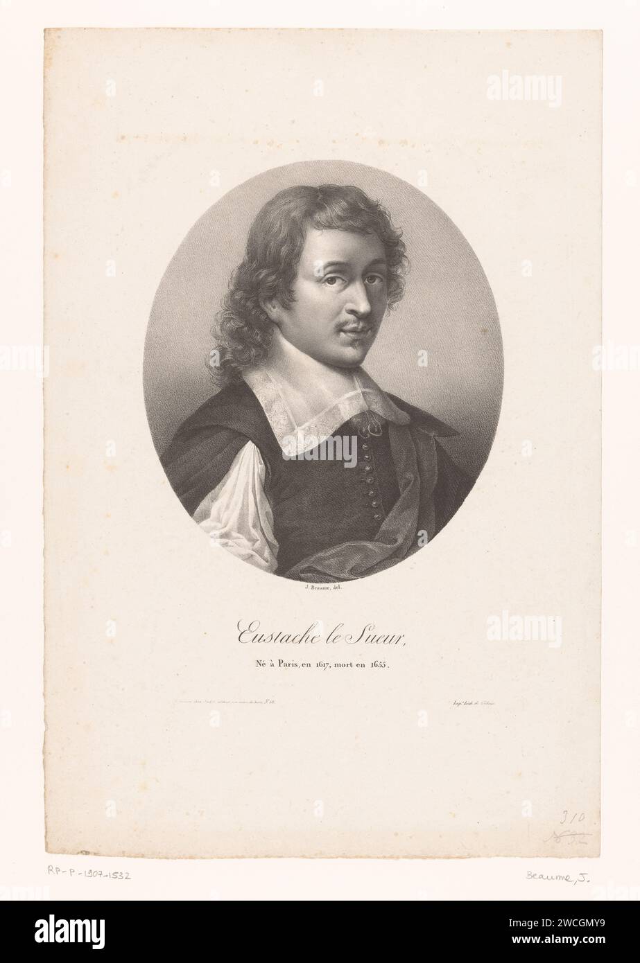 Portret van de Schilder Eustache Lesueur, Joseph Beaume, 1823 - 1827 stampa Paris paper Historical Persons Foto Stock
