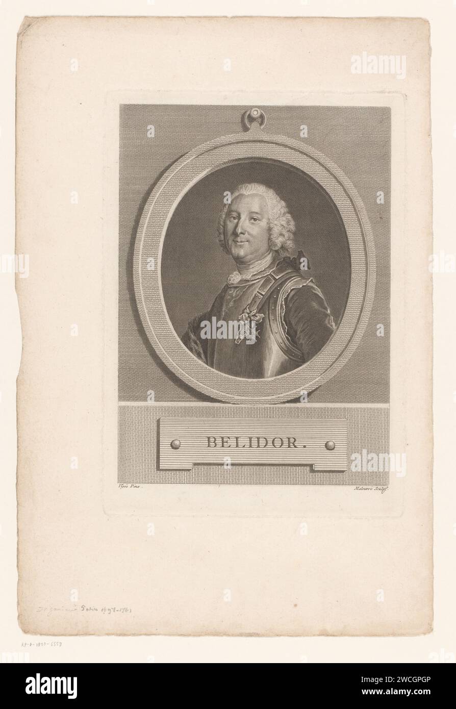 Portret van Bernard Forest de Bélidor, Pierre Maloeuvre, dopo Louis Vigée, 1750 - 1803 stampa France paper Engraving Historical Persons Foto Stock