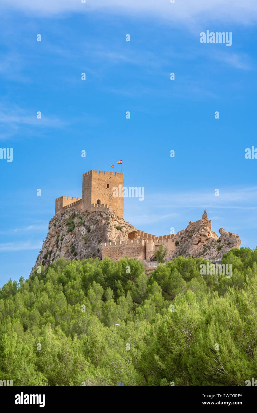 Castello di Sax, fortezza medievale sulla cima di una montagna nella provincia di Alicante, regione di Valencia, Spagna Foto Stock