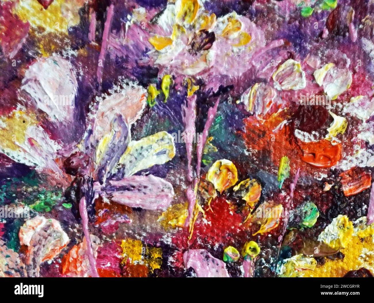 Pittura a olio originale fiore di petali di colore astratto Foto Stock