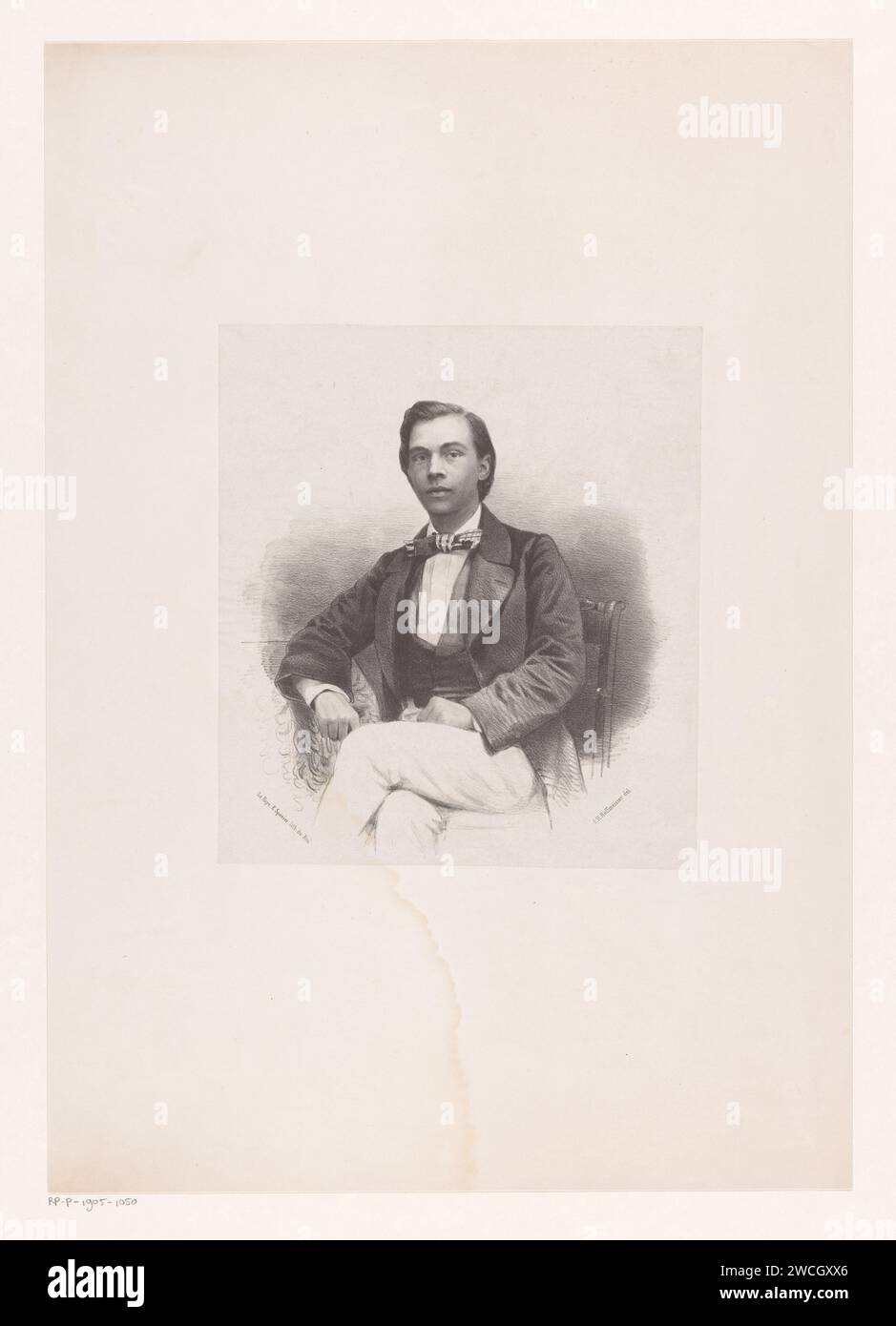 Ritratto di un uomo sconosciuto con uno strik a scacchi, Johan Hendrik Hoffmeister, 1851 - c. 1883 stampatore: Netherlandsprinter: The Hague paper. persone storiche (+ (ritratto completo) del busto) Foto Stock