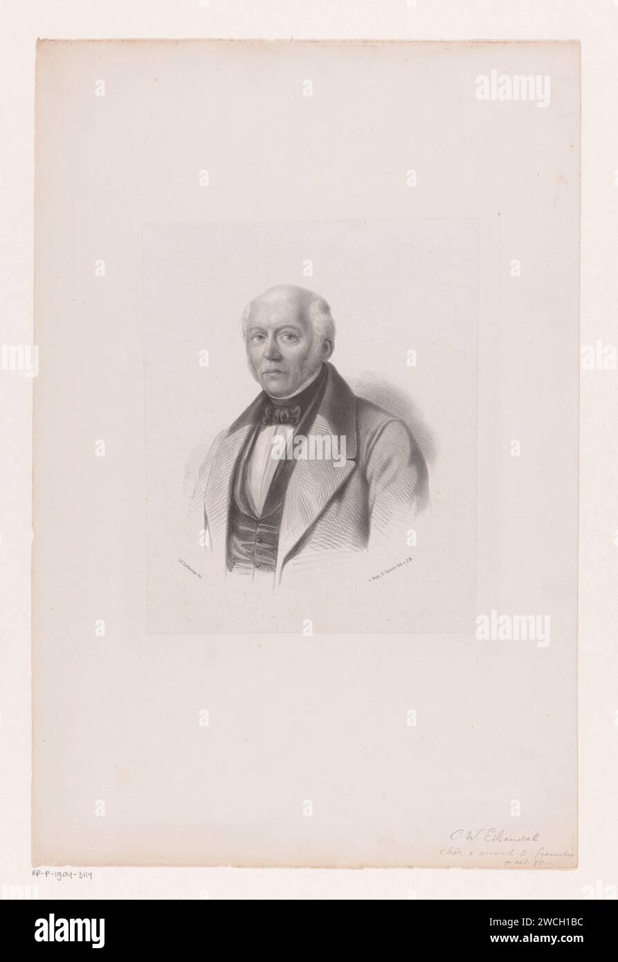 PortraT van C. W. Eikendal, Johan Hendrik Hoffmeister, c. 1851 - c. 1883 stampatore: Netherlandsprinter: The Hague paper. persone storiche (+ (ritratto completo) del busto) Foto Stock