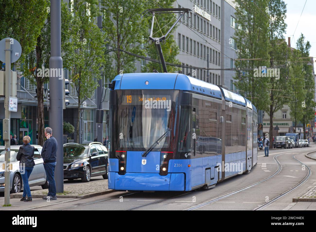 Monaco di Baviera, Germania - maggio 30 2019: Tram di classe S della linea 19 del tram di Monaco. Foto Stock