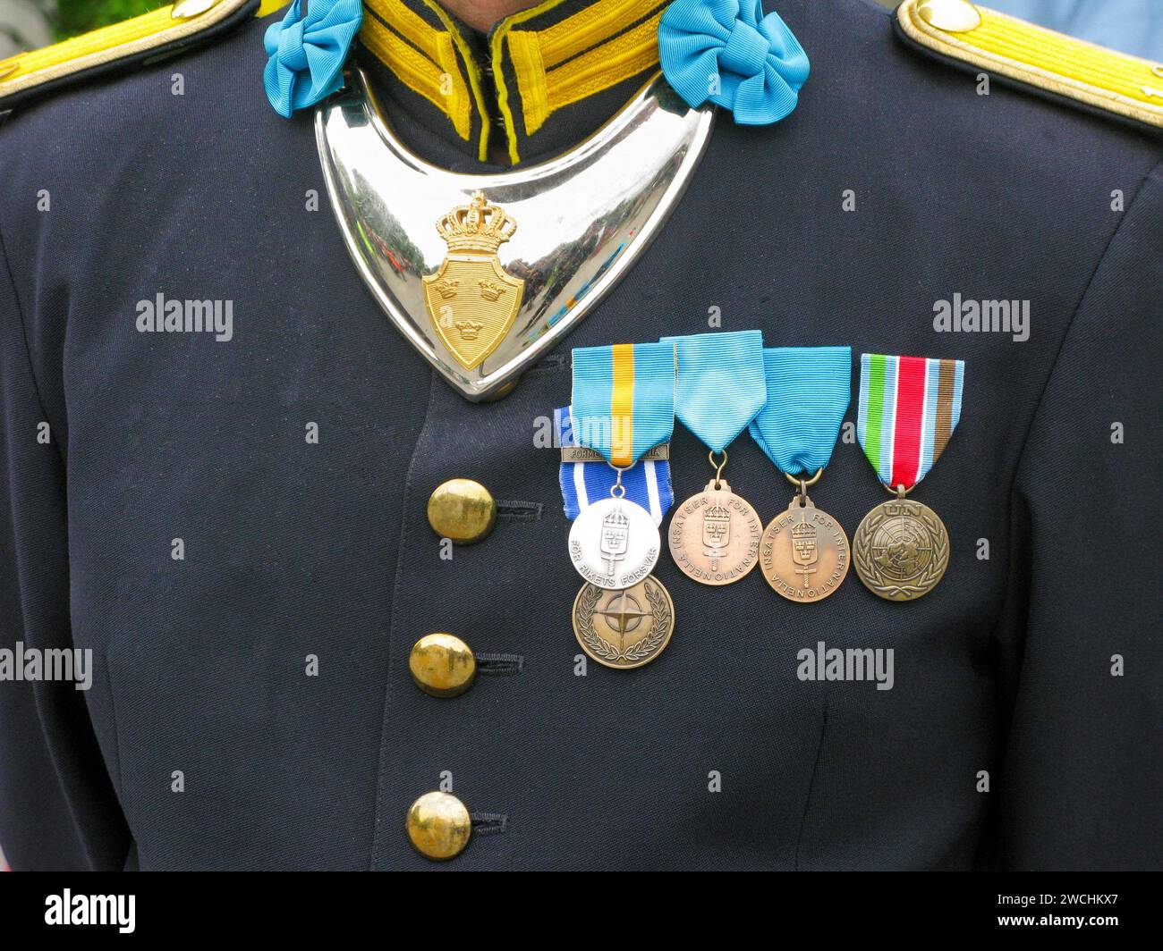 MEDAGLIE su un busto uniforme di un ufficiale e il distintivo di ufficiale Foto Stock