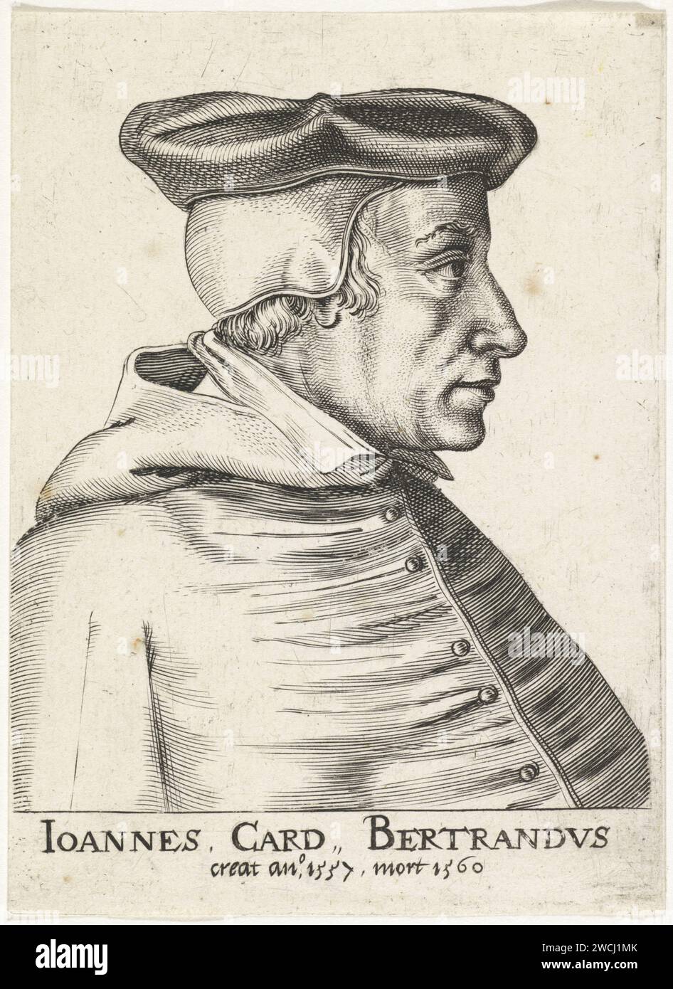 Ritratto del cardinale francese Jean de Bertrand, Frans van den Wijngaerde, 1636 - 1679 stampa carta di Anversa incisione cardinale Foto Stock