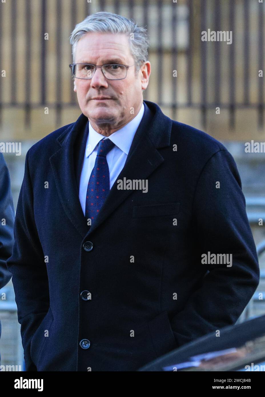 Londra, Regno Unito. 16 gennaio 2024. Sir Keir Starmer, leader del Partito Laburista, partecipa al servizio del Ringraziamento per l'ex presidente della camera dei comuni, Betty Boothroyd, morta l'anno scorso. Il servizio si tenne nella chiesa di St Margaret a Westminster. Crediti: Imageplotter/Alamy Live News Foto Stock