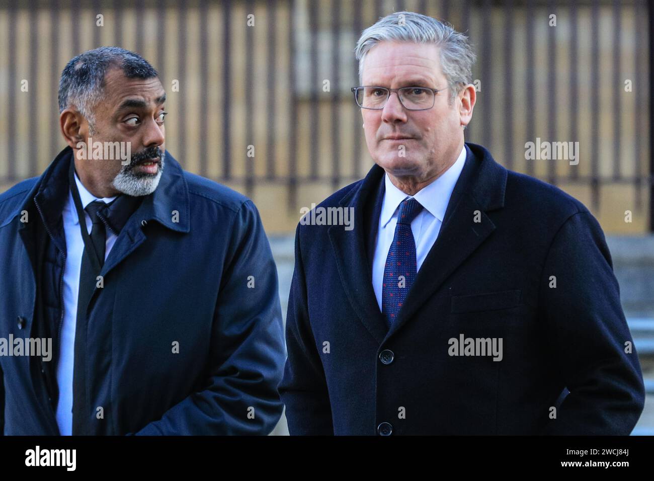 Londra, Regno Unito. 16 gennaio 2024. Sir Keir Starmer, leader del Partito Laburista, partecipa al servizio del Ringraziamento per l'ex presidente della camera dei comuni, Betty Boothroyd, morta l'anno scorso. Il servizio si tenne nella chiesa di St Margaret a Westminster. Crediti: Imageplotter/Alamy Live News Foto Stock