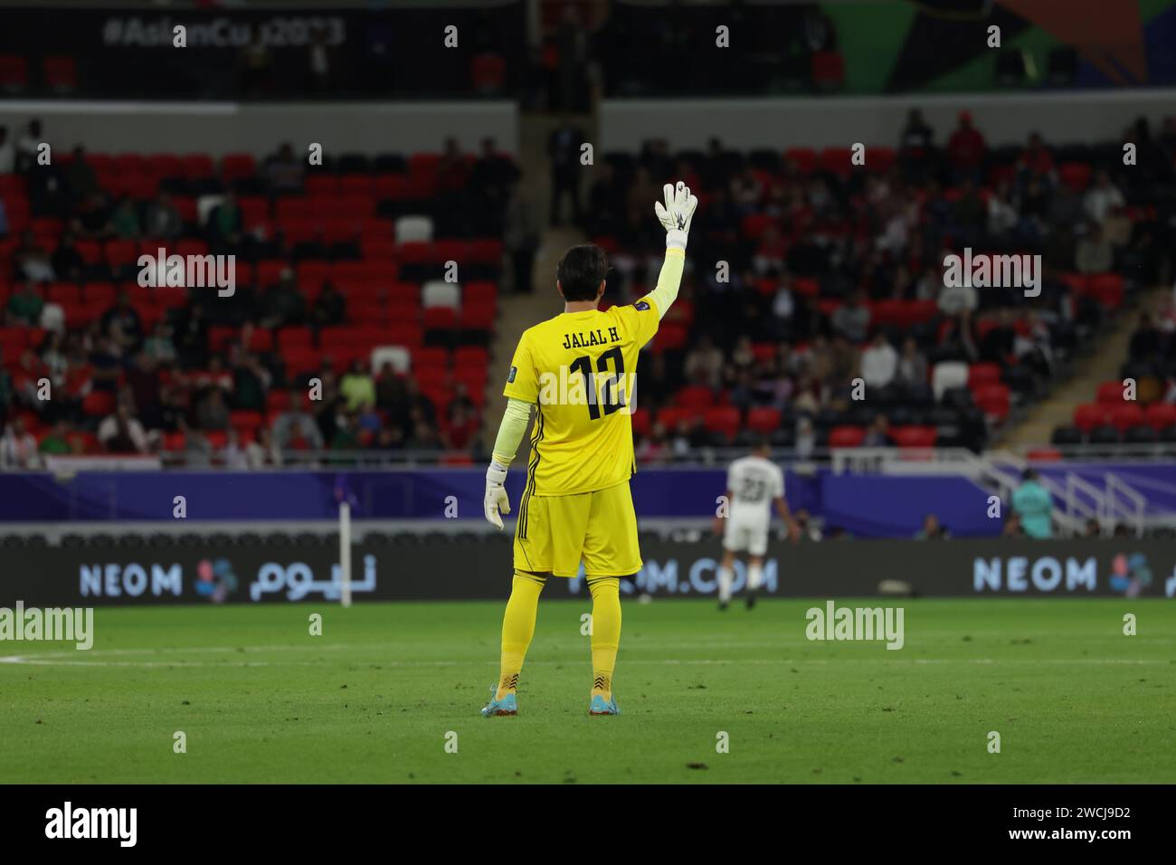 Qatar 15 gennaio 2024 - l'iracheno Jalal Hassan durante la partita di Coppa dell'Asia 2023 tra Indonesia e Iraq allo stadio Ahmad bin Ali di al-Rayyan, a ovest di Doha, Qatar, il 15 gennaio 2024 Foto Stock