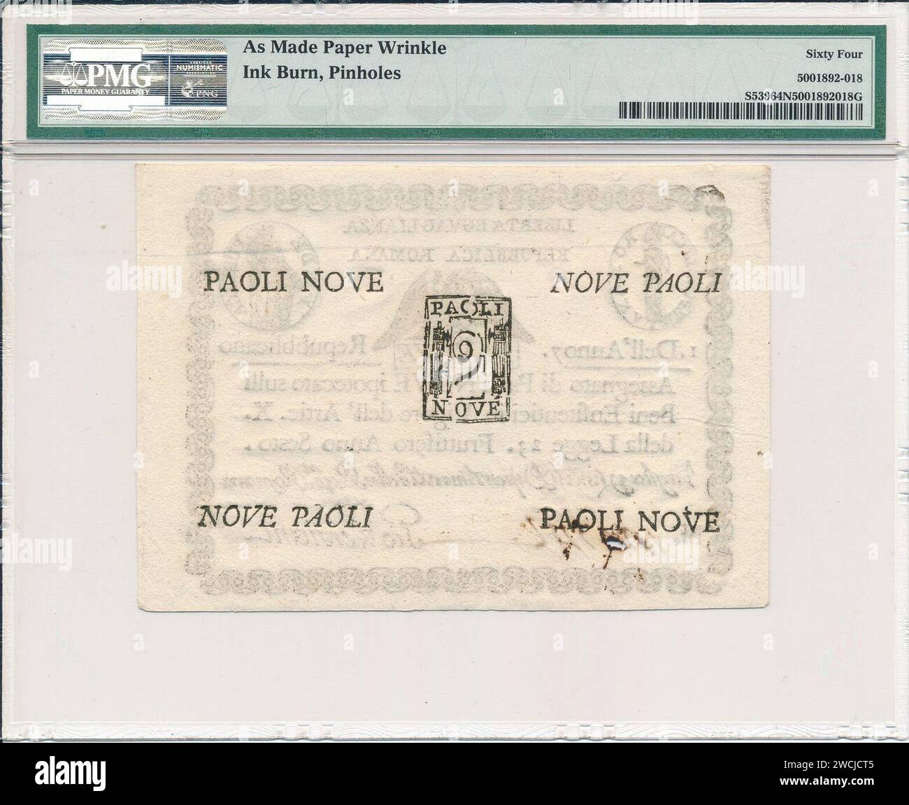 9 Paoli - Repubblica Romana (1798) Confuciani 02. Foto Stock