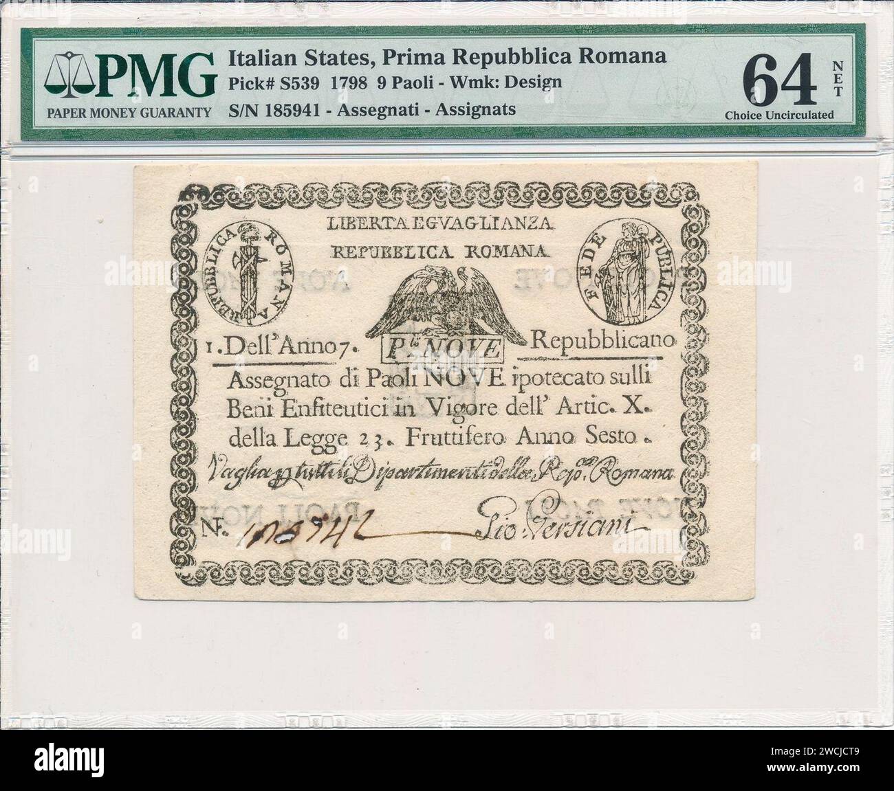 9 Paoli - Repubblica Romana (1798) Confuciani 01. Foto Stock