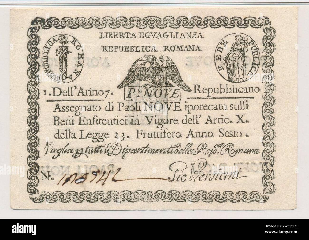 9 Paoli - Repubblica Romana (1798) Confuciani 03. Foto Stock