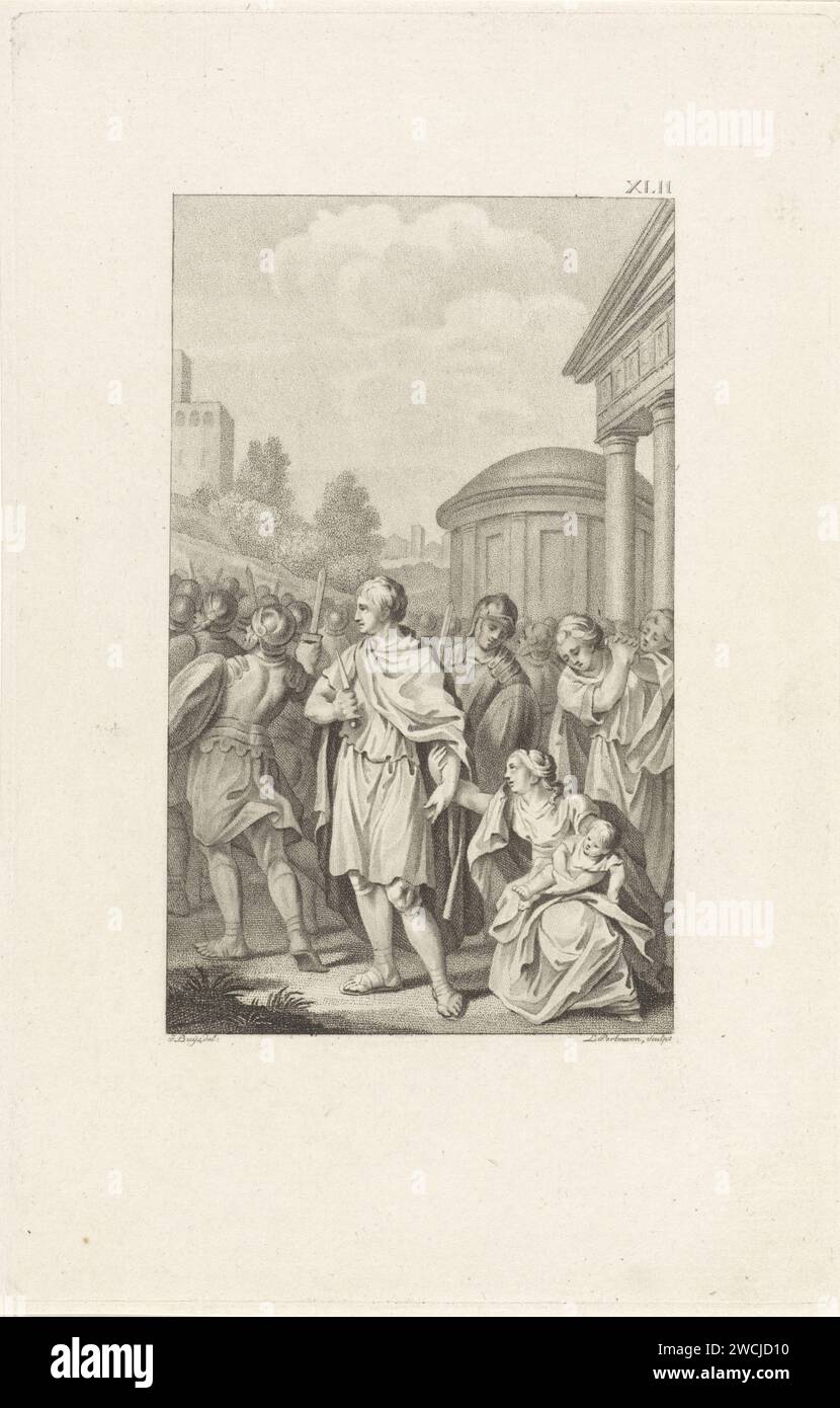 Laatste Dag van Gaius Sempronius Alexander, Ludwig Gottlieb Portman, dopo James Buys, 1797 stampa Gracchus cammina insieme al risultato di Flacco in una protesta di massa verso l'Aventino. Tiene solo un pugnale in mano. Sua moglie Licinia cerca di fermarlo. Carta di Amsterdam che incide persone maschili dalla storia classica (GRACCHUS C.S.) Foto Stock