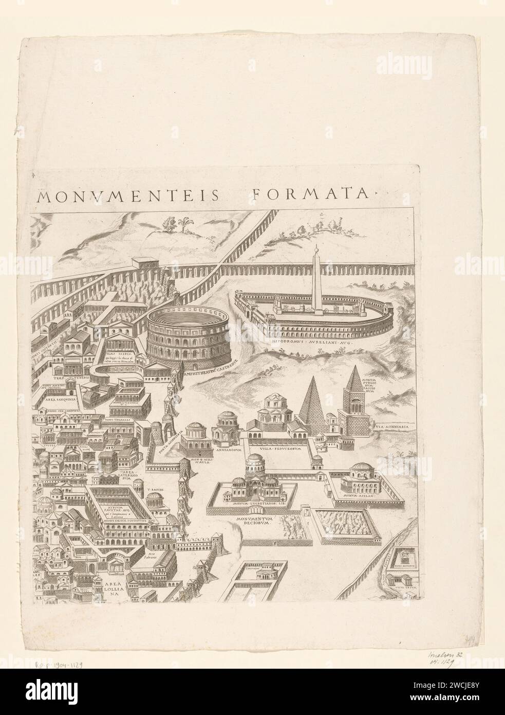Mappa di Roma in epoca romana (quarta parte), Anonimo, 1773 stampa la quarta parte di una mappa di Roma in epoca romana, in breve prospettiva, composta da dodici parti. In alto a sinistra: 4. Cartine cartacee di Roma incisioni / incisioni delle città Roma Foto Stock