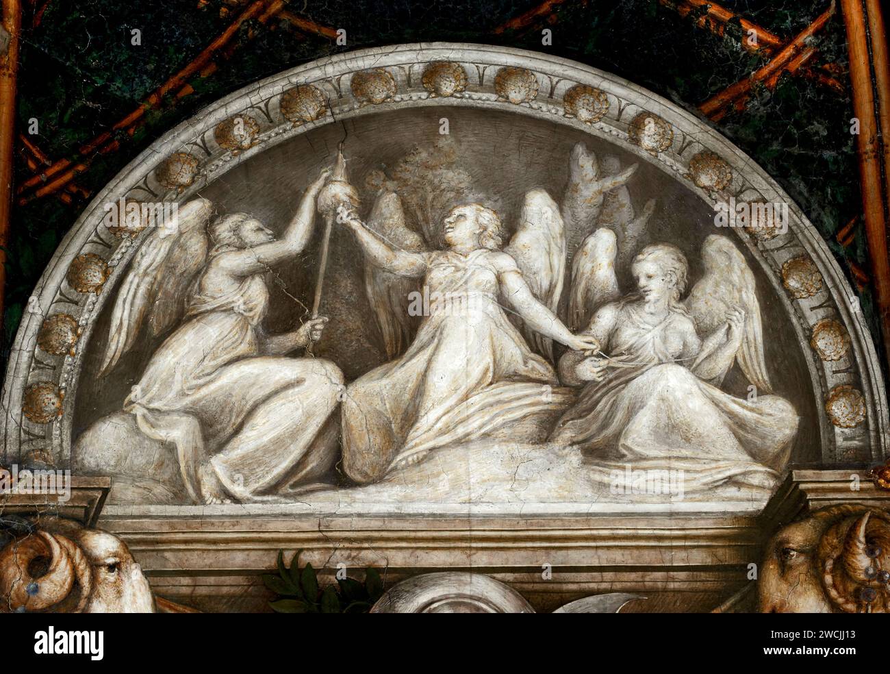 Le tre Parche - affresco - Alessandro Allegri detto il Correggio - 1519 - Parma, Convento di San Paolo, appartamento della Badessa Giovanna da Piacenz Foto Stock
