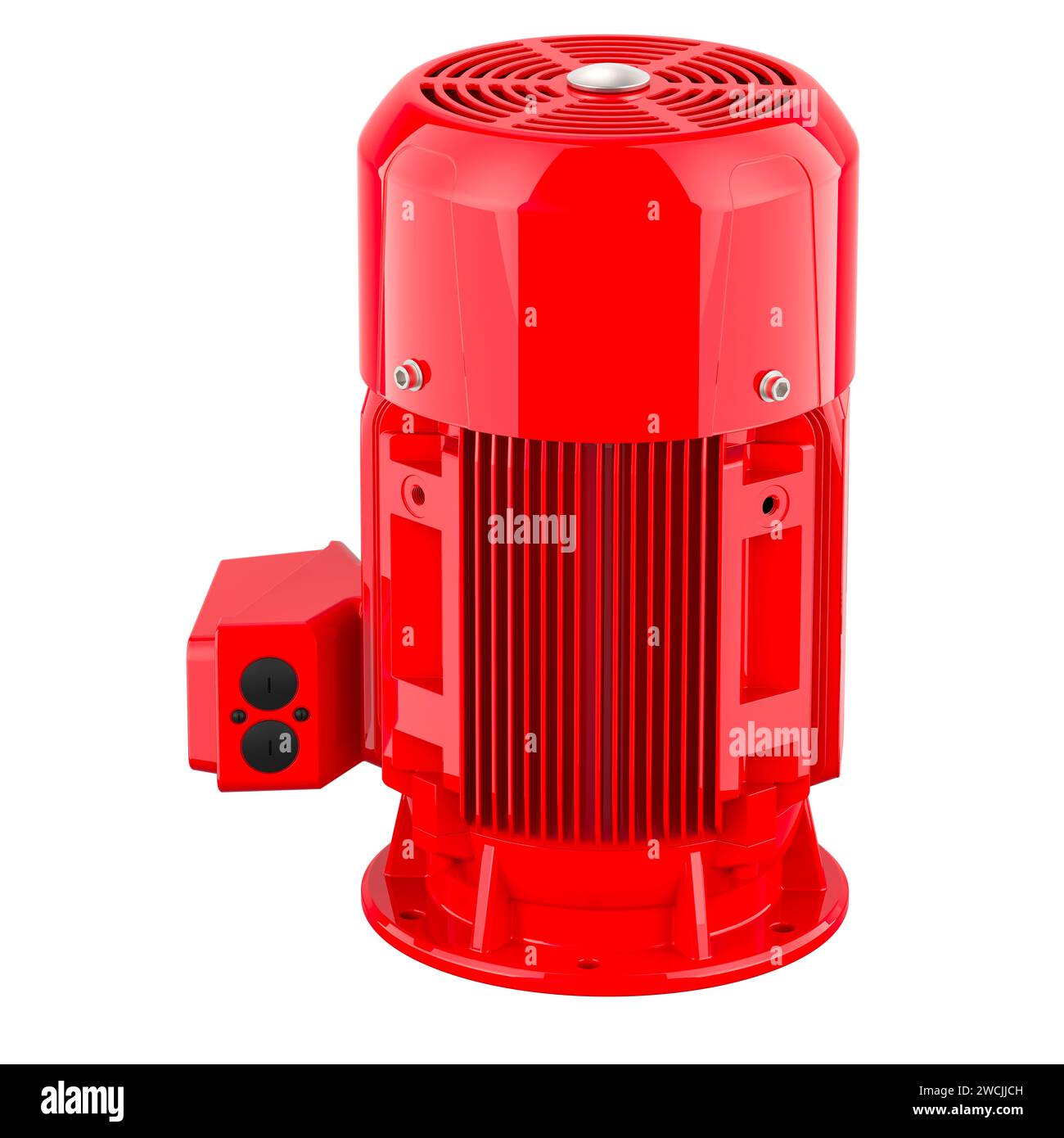 Motore elettrico verticale, colore rosso. Rendering 3D isolato su sfondo bianco Foto Stock