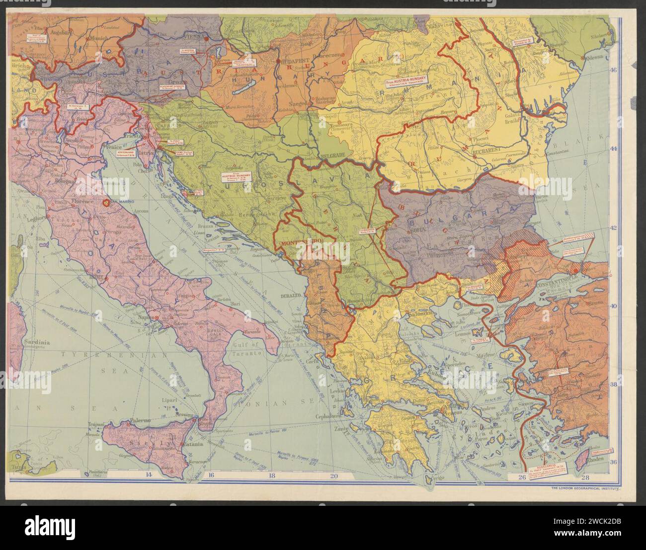 Una mappa dell'Europa per illustrare i cambiamenti territoriali dal 1914 (5003859c). Foto Stock