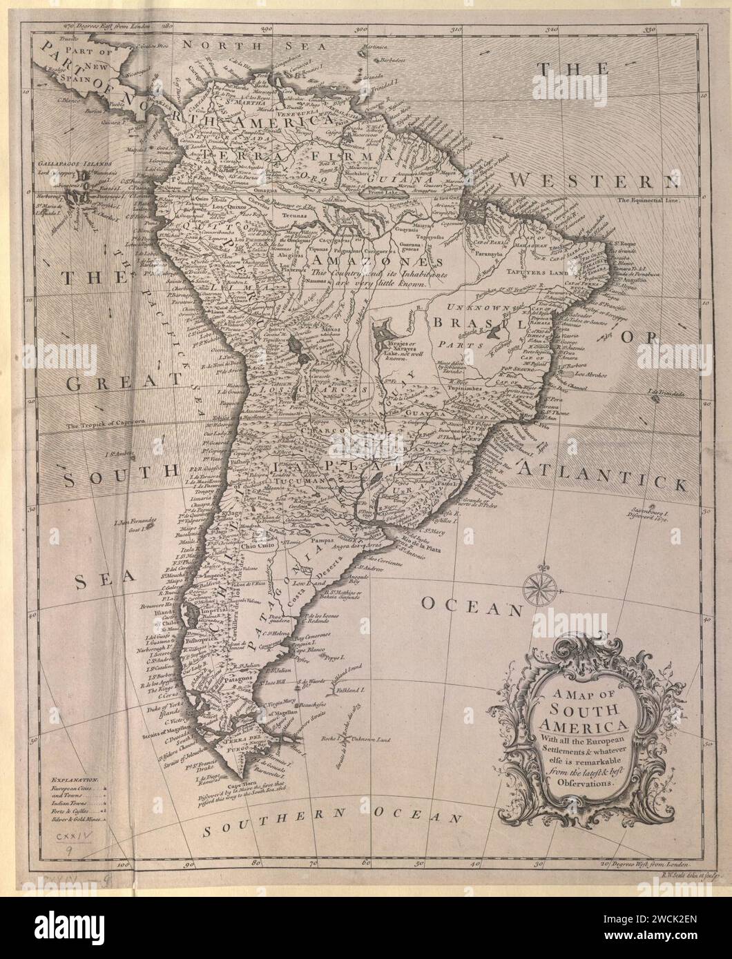 MAPPA DEL SUD AMERICA - Richard William Seale, c. 1745 - BL Maps K.Top.124,9 Foto Stock
