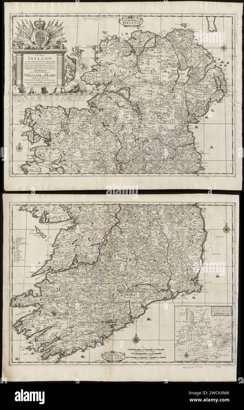 Una nuova mappa dell'Irlanda secondo Sr. W. Petty (ma fornita con molte aggiunte che non sono nella sua indagine né in nessuna altra mappa) divise nelle sue province, contee e baronie ... mappe della contea (8643652942). Foto Stock