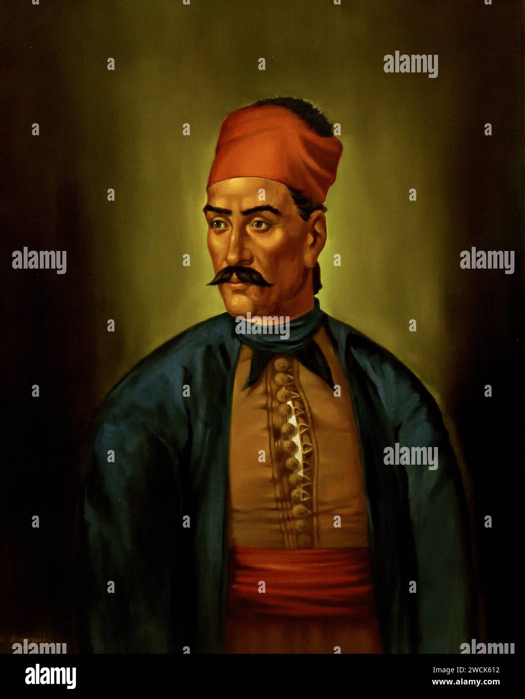 Anastasios Tsamados, 1772 – 1825, è stato un ammiraglio greco della guerra d'indipendenza greca. pittura a olio su legno. Museo di storia nazionale di Atene dipinto ad olio su tela di Dionysios Tsokos, 1860 Foto Stock