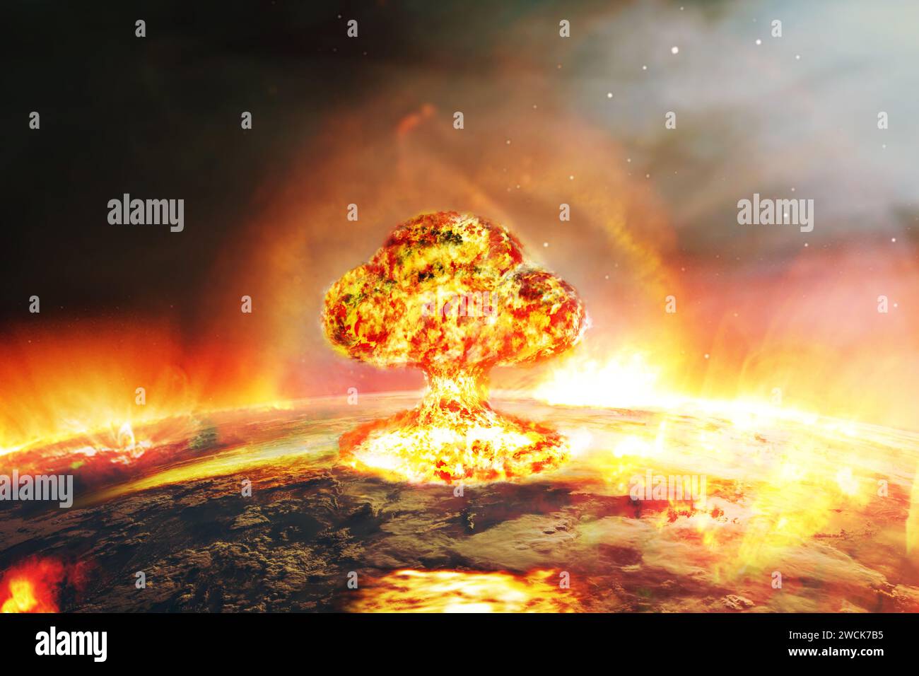Guerra nucleare distruzione del pianeta. Elementi di questa immagine forniti dalla NASA. Foto Stock