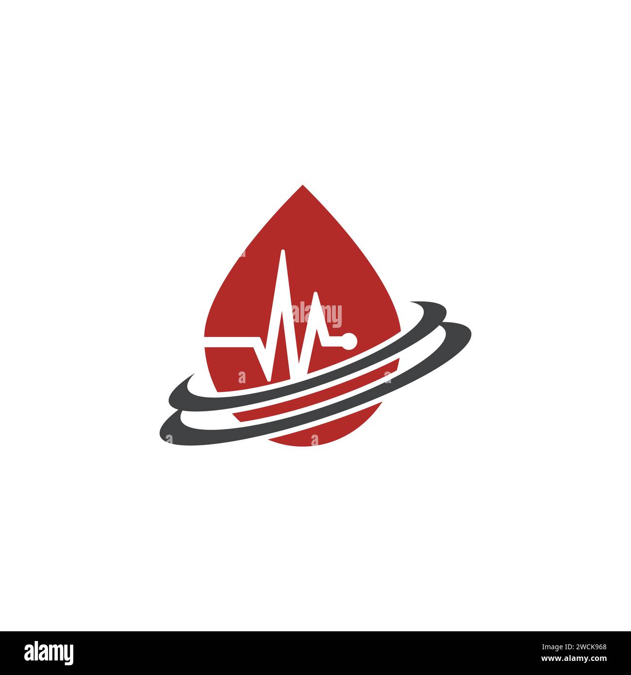 Modello di design del logo Blood Droop Icon. Logo per la donazione di sangue. Onda del polso e goccia di sangue rosso - concetto di donazione. Illustrazione vettoriale Illustrazione Vettoriale