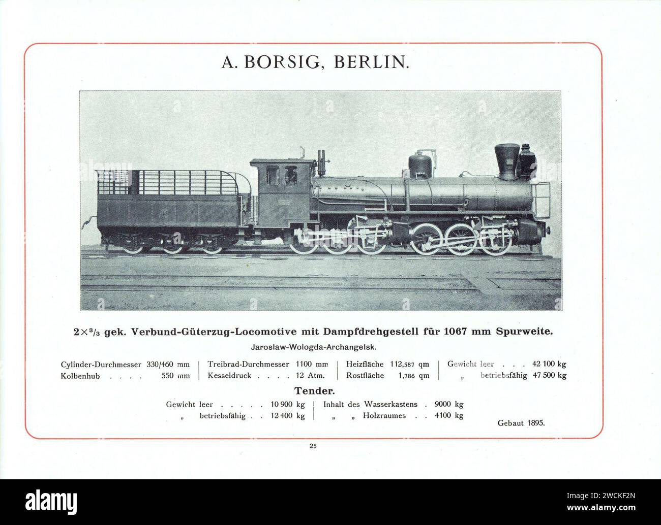 A. Borsig, Berlino - 2x3-3 gek. Tender-Locomotive für 1067 mm Spurweite für Jaroslaw-Wologda-Archangelsk - Katalog 1898. Foto Stock