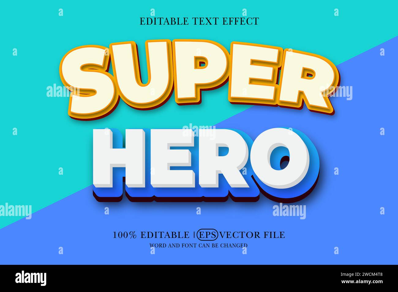 Effetto stile testo 3D Super Hero per testo modificabile Illustrazione Vettoriale