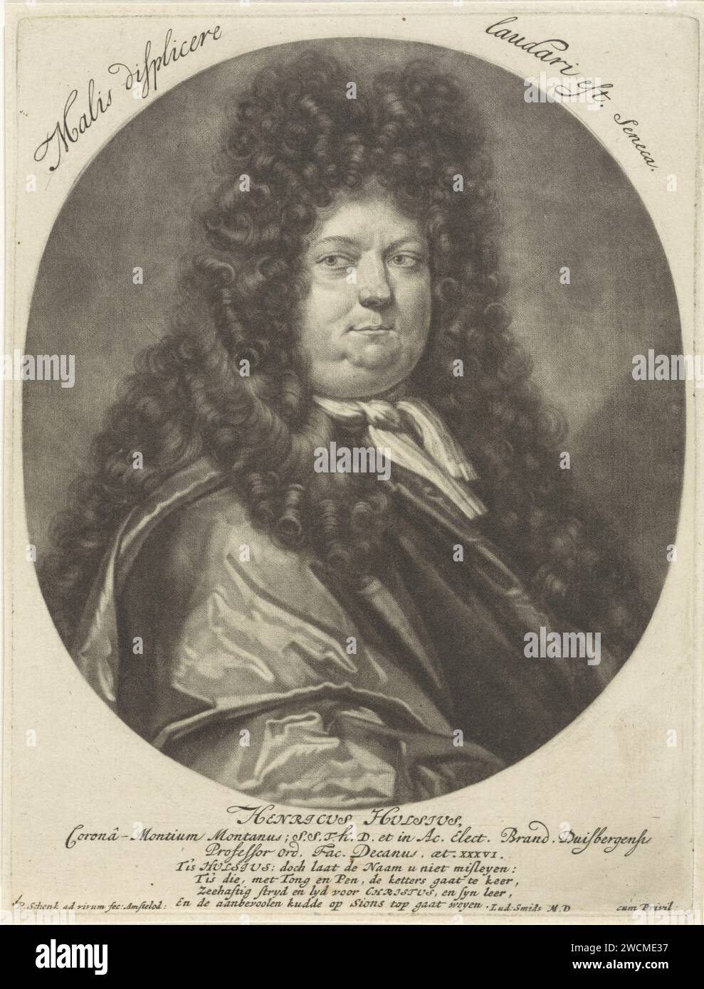 Ritratto di Henricus Huls, Pieter Schenk (i), 1670 - 1713 stampa Amsterdam carta incisione parrucca Foto Stock