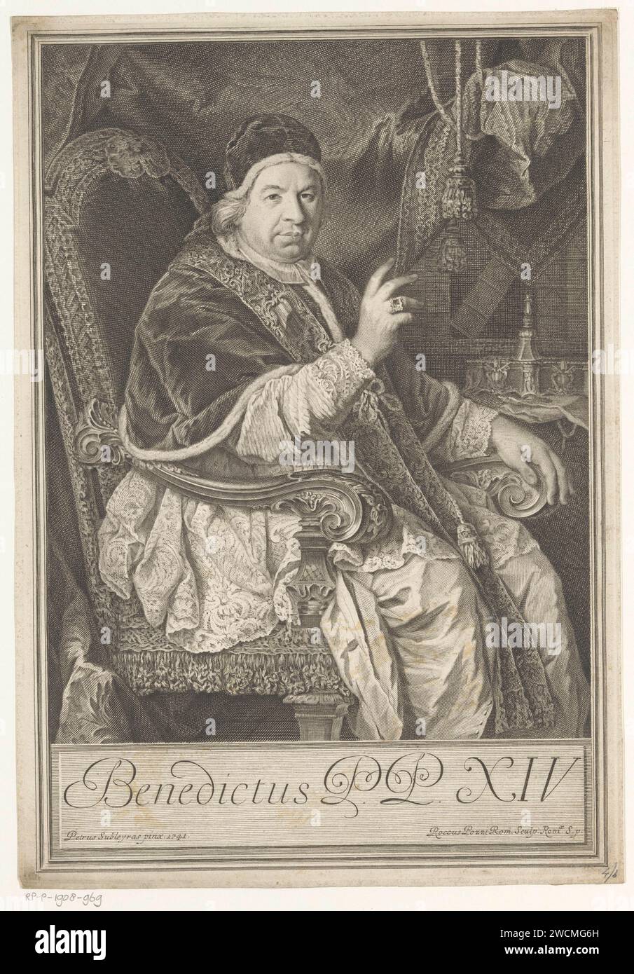 Portret Van Paus Benedict 14, Rocco Pozzi, After Pierre Subleyras, 1741 - 1780 Print Maker: Romevatican City paper Engraving Historical Persons. pope Foto Stock