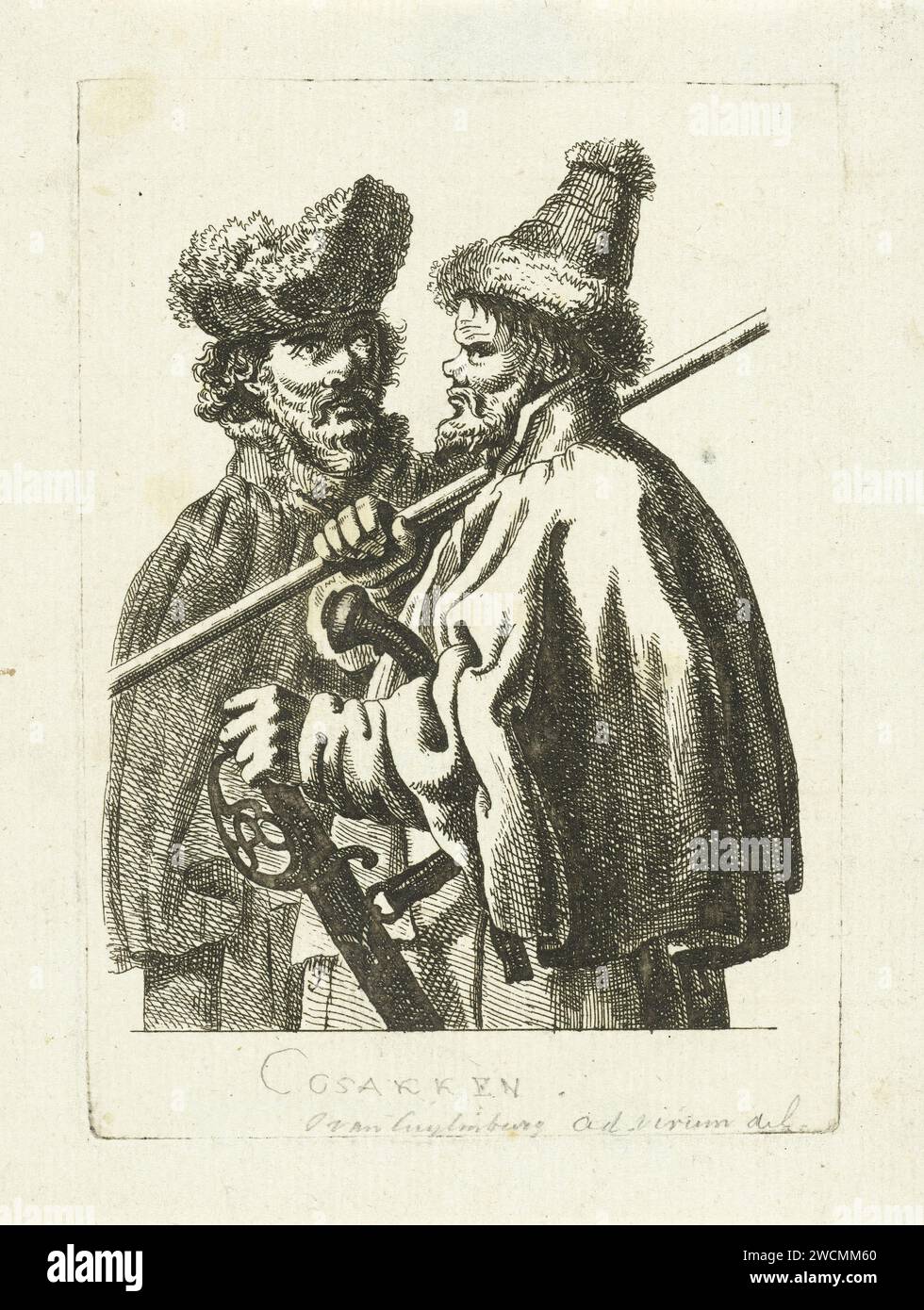Due cosacchi, Johannes van Cuylenburgh, 1803 - 1841 carta stampata incisione soldato privato Foto Stock