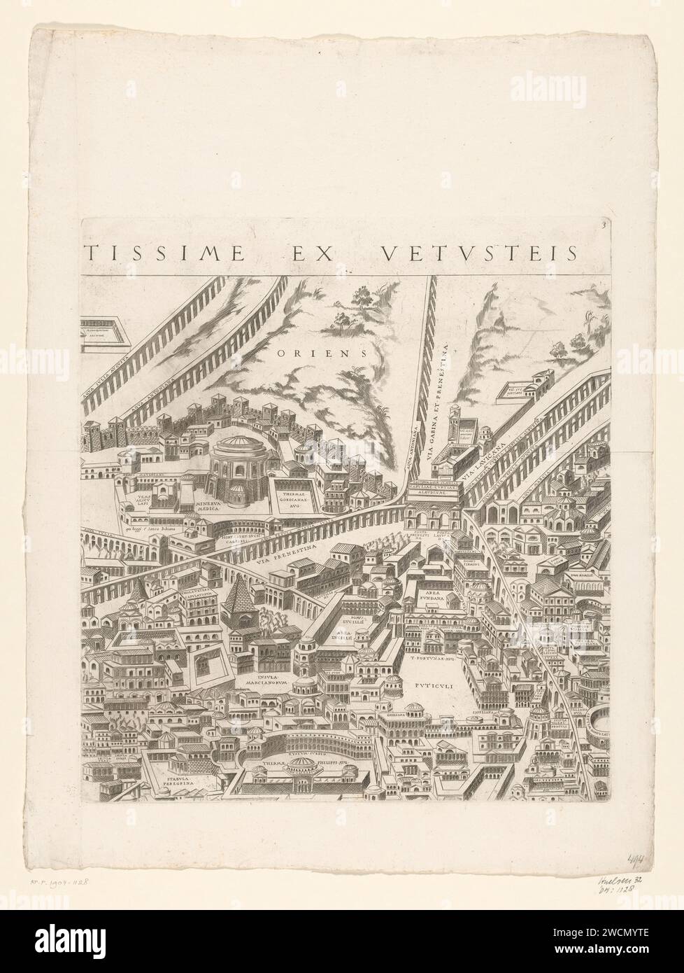 Mappa di Roma in epoca romana (terza parte), Anonimo, 1773 stampa la terza parte di una mappa di Roma in epoca romana, in breve prospettiva, composta da dodici parti. Numerato in alto a destra: 3. Cartine cartacee di Roma incisioni / incisioni delle città Roma Foto Stock