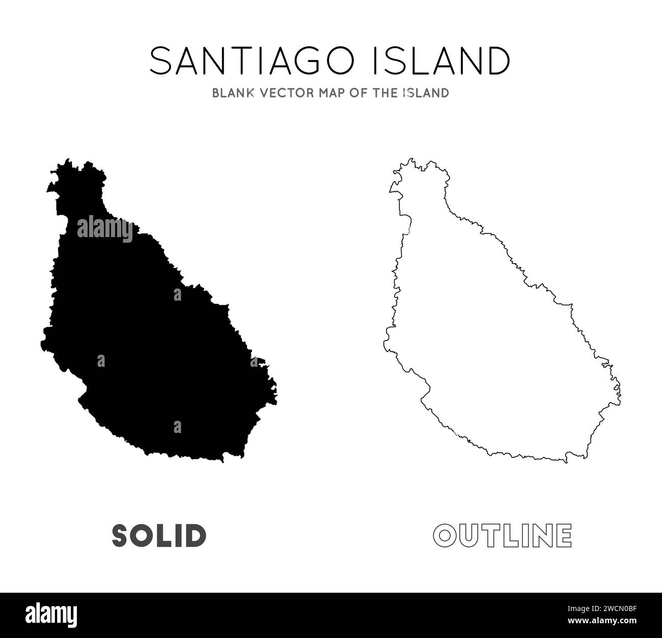 Mappa dell'isola di Santiago. Confini dell'isola di Santiago per la tua infografica. Illustrazione vettoriale. Illustrazione Vettoriale