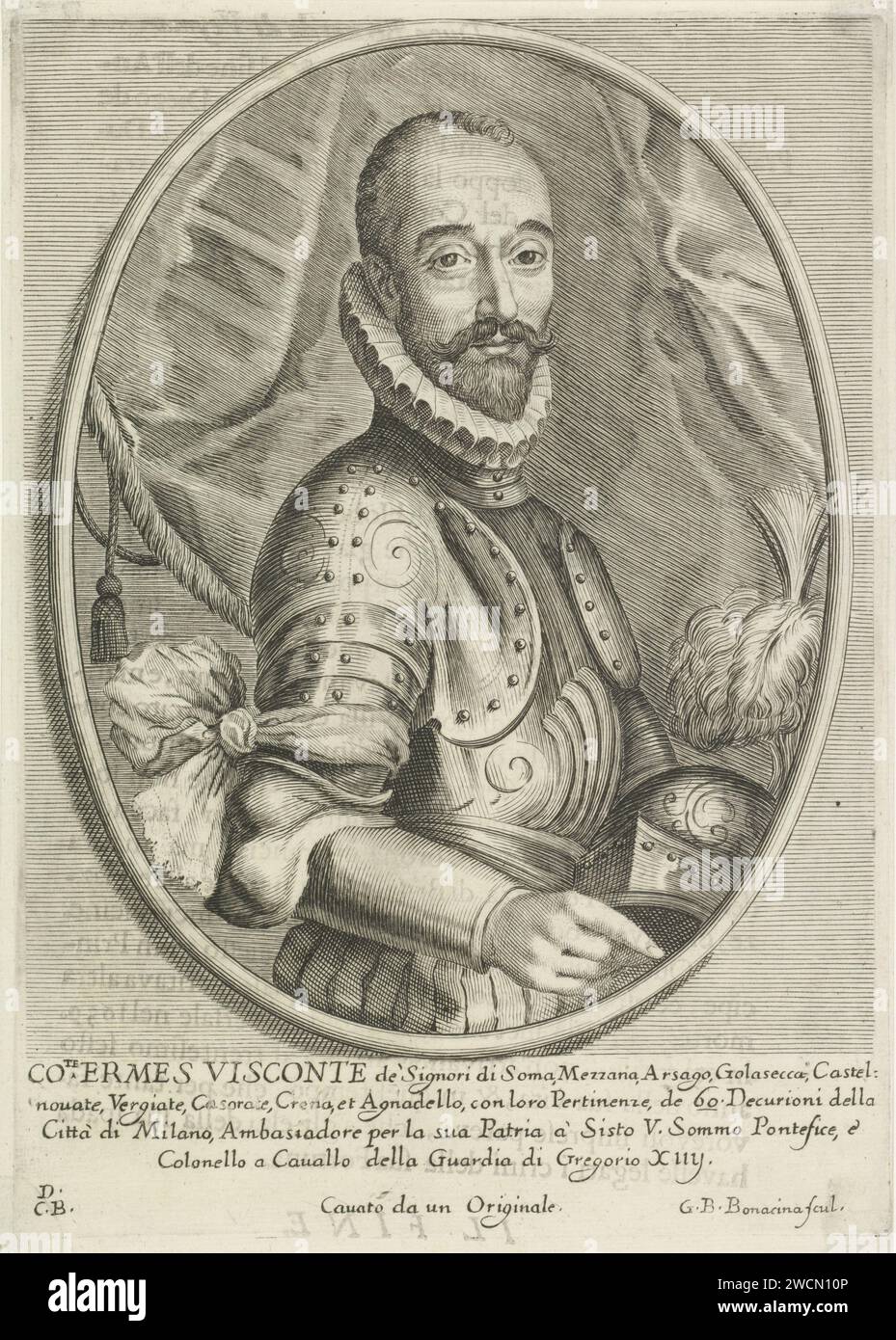 Portret Van Ermes Visconti, Giovanni Battista Bonacina, 1625 - 1669 stampa Italia, incisione e incisione di persone storiche Foto Stock