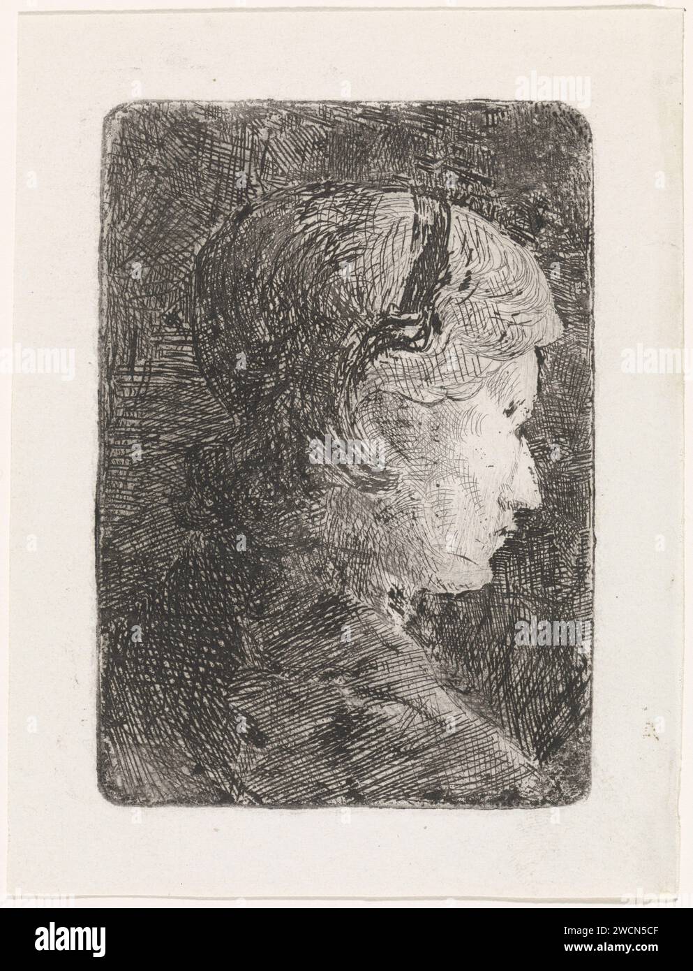 Ritratto di Aleida Schaap, Joseph Israëls, stampa 1835 - 1888 Ritratto di Aleida Schaap, moglie dell'artista Jozef Israëls, con fascia per capelli. incisione della carta sconosciuta Foto Stock