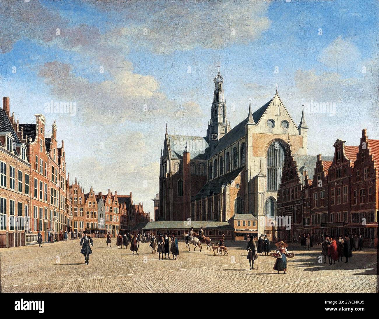 The Grote Markt e Grote Kerk, Haarlem, nel 1696, Pittura di Gerrit Adriaenszoon Berckheyde Foto Stock