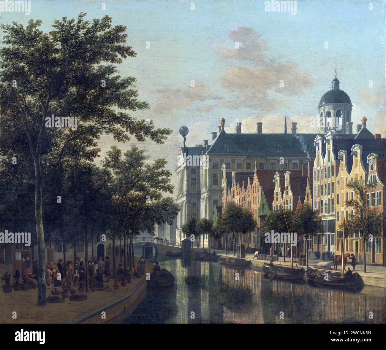 The Nieuwezijds Voorburgwal with the Flower Market, Amsterdam, 1686 Pittura di Gerrit Adriaenszoon Berckheyde Foto Stock