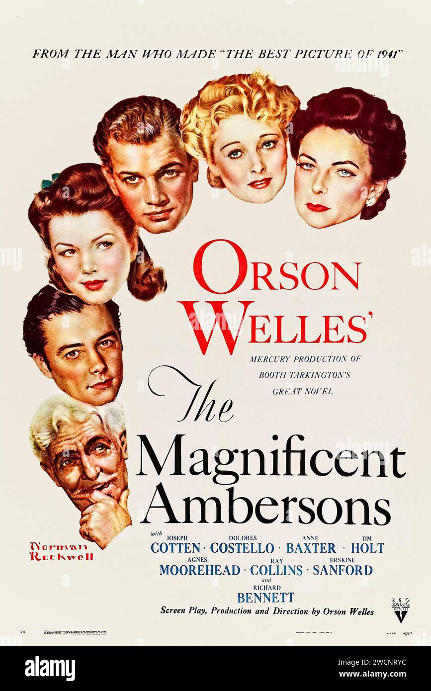 The Magnificent Ambersons (1942) diretto da Orson Welles, Fred Fleck e Robert Wise e interpretato da Tim Holt, Joseph Cotton e Dolores Costello. Il viziato giovane erede della decadente fortuna di Amberson si trova tra la madre vedova e l'uomo che ha sempre amato. Fotografia di un poster originale con cornice del 1942 US a un foglio. ***SOLO USO EDITORIALE*** credito: BFA / RKO radio Pictures Foto Stock