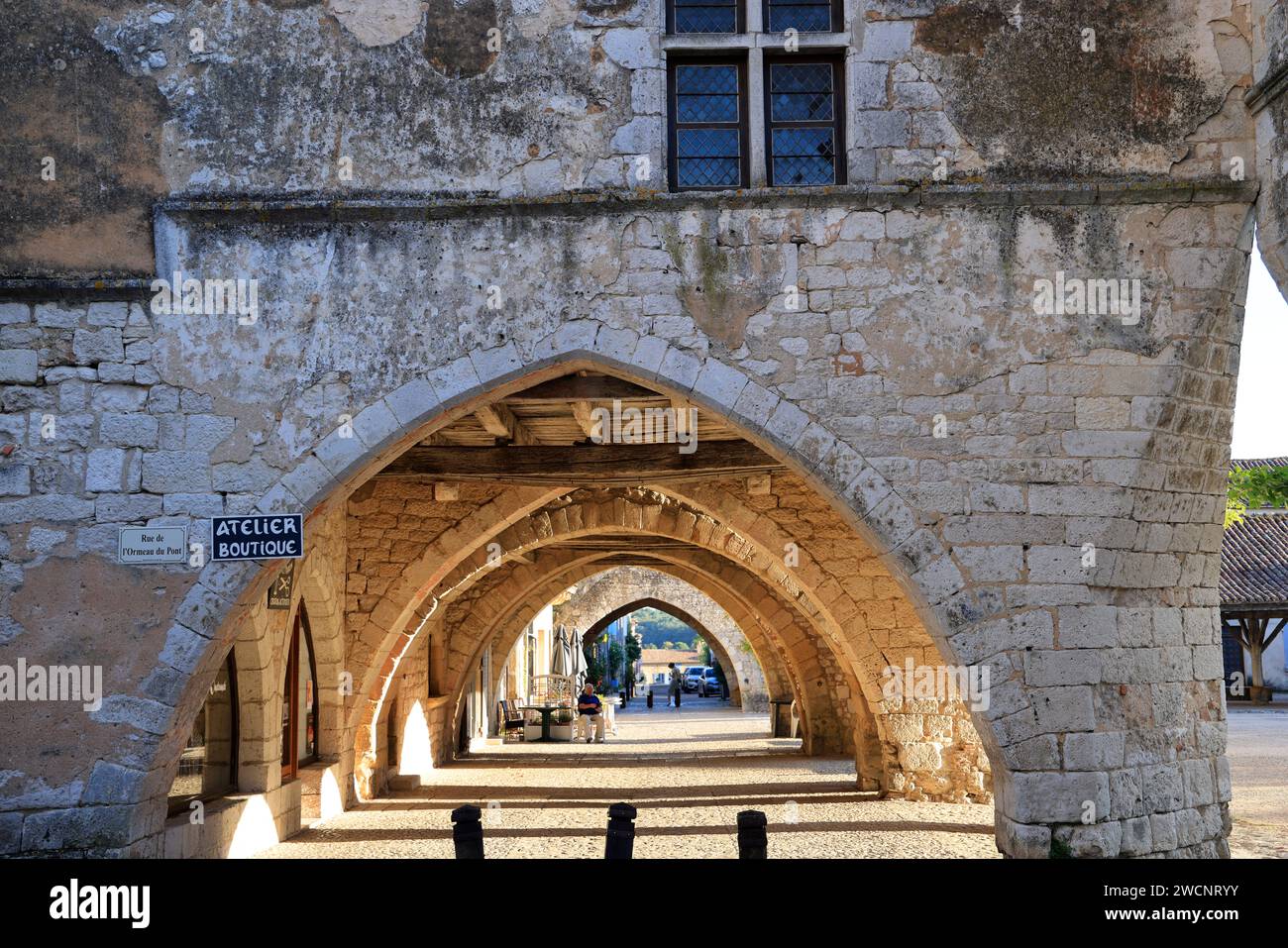 La bastide di Monpazier fu fondata nel 1284 in nome di Edoardo i duca d'Aquitania, re d'Inghilterra e signore d'Irlanda dal 1272 al 1307. Con una ve Foto Stock