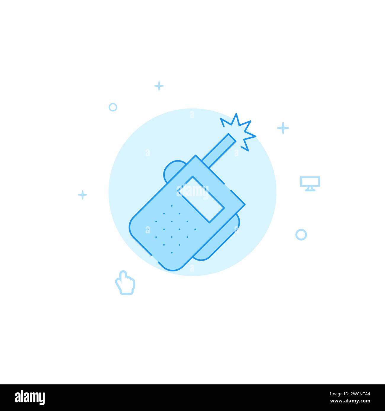 Walkie-talkie, icona del vettore di comunicazione satellitare. Illustrazione piatta. Stile linea riempita. Design monocromatico blu. Tratto modificabile. Regolare lo spessore della linea. Illustrazione Vettoriale