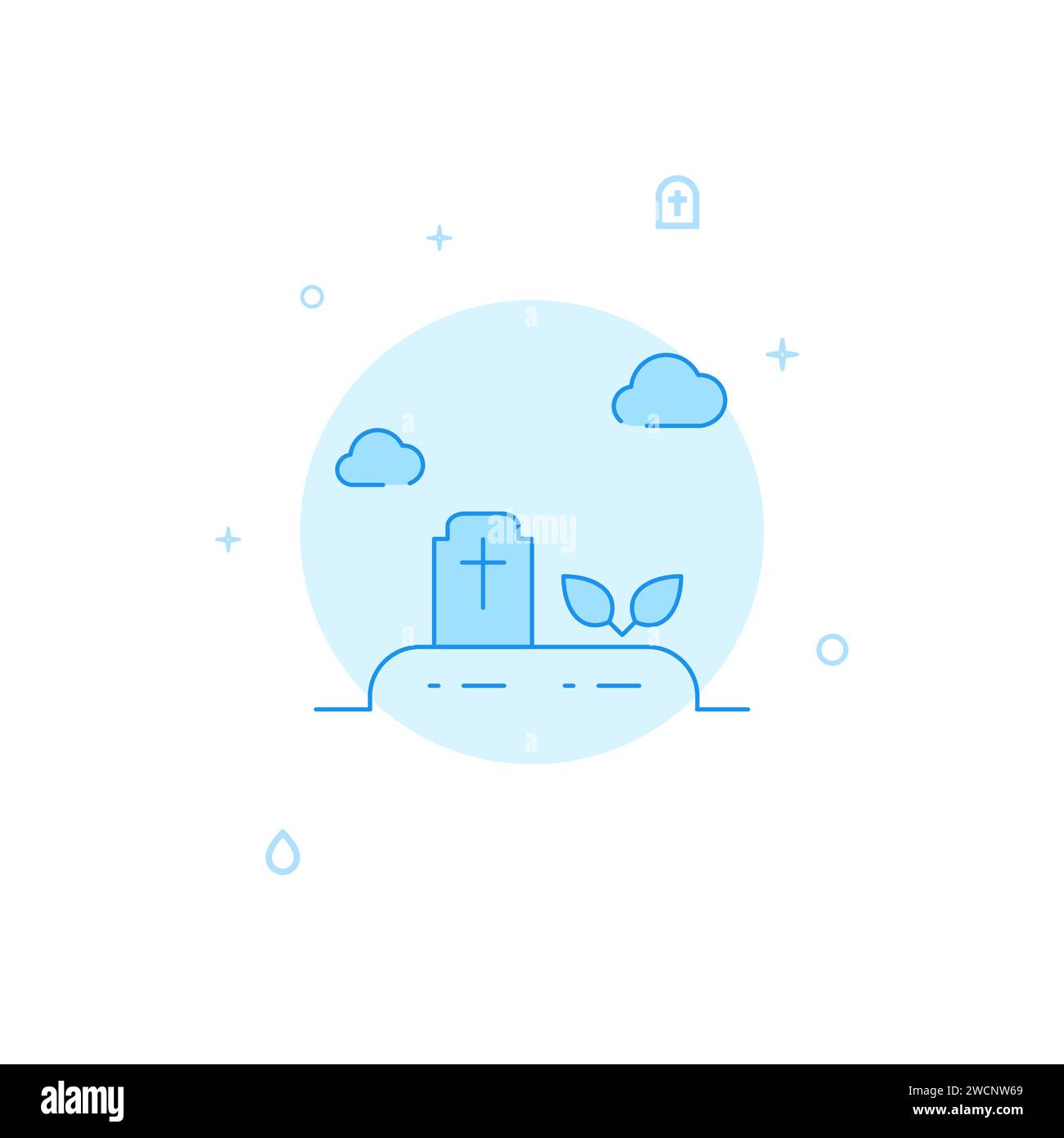 Tomba, icona del vettore lapideo. Illustrazione piatta. Stile linea riempita. Design monocromatico blu. Tratto modificabile. Regolare lo spessore della linea. Illustrazione Vettoriale