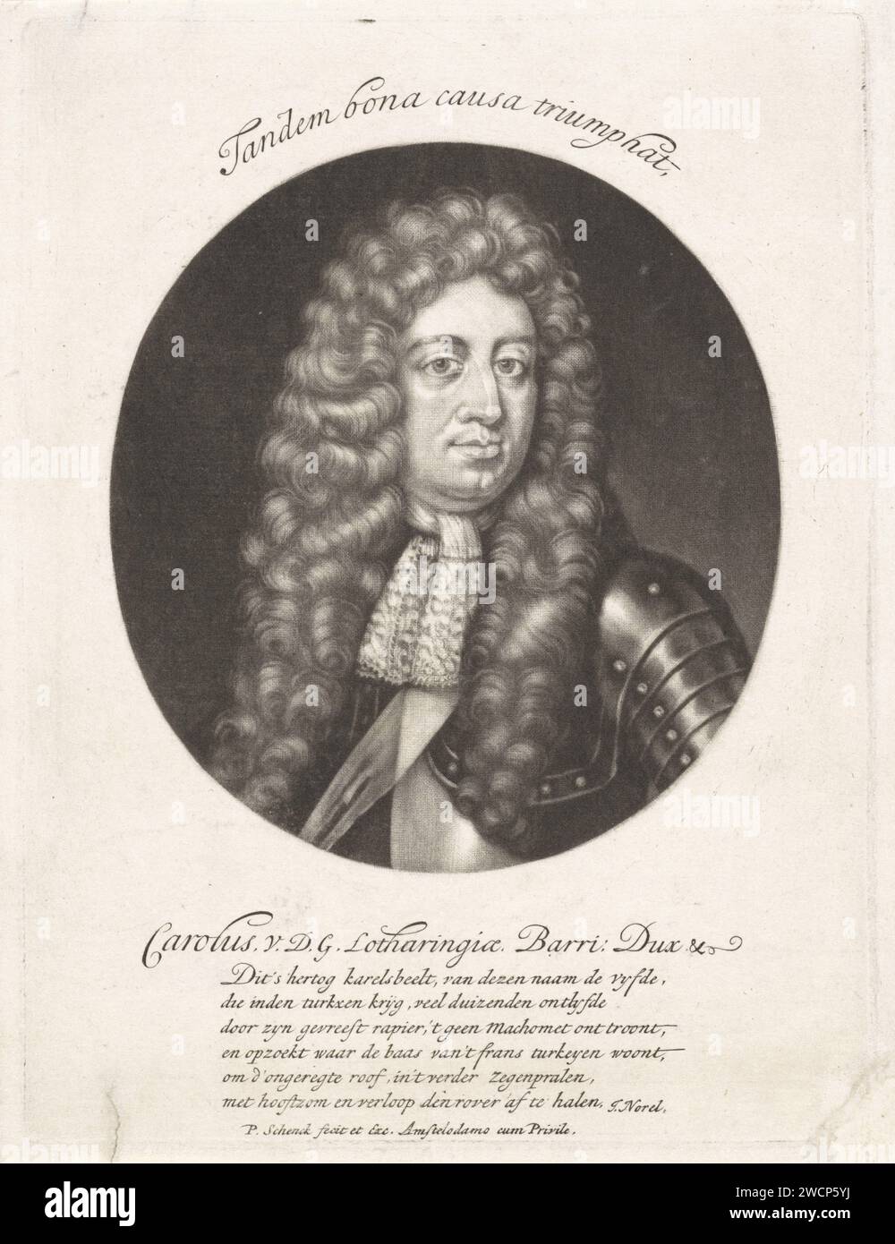 Ritratto di Karel V Leopoldo, duca di Lorena, Pieter Schenk (i), 1670 - 1713 stampa Amsterdam imbracatura per incisione su carta. parrucca Foto Stock